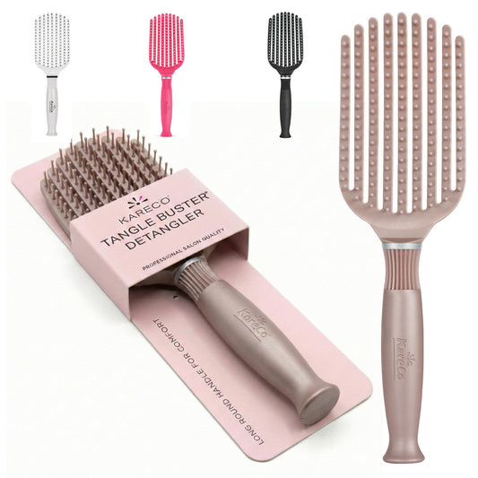 Premium Tangle Buster Brush - Soft Nylon Travel-Friendly Bristles - Long Durable Rubber Handle - Ideal for Wet and Dry Hair & Easy Grooming, Cashmere
