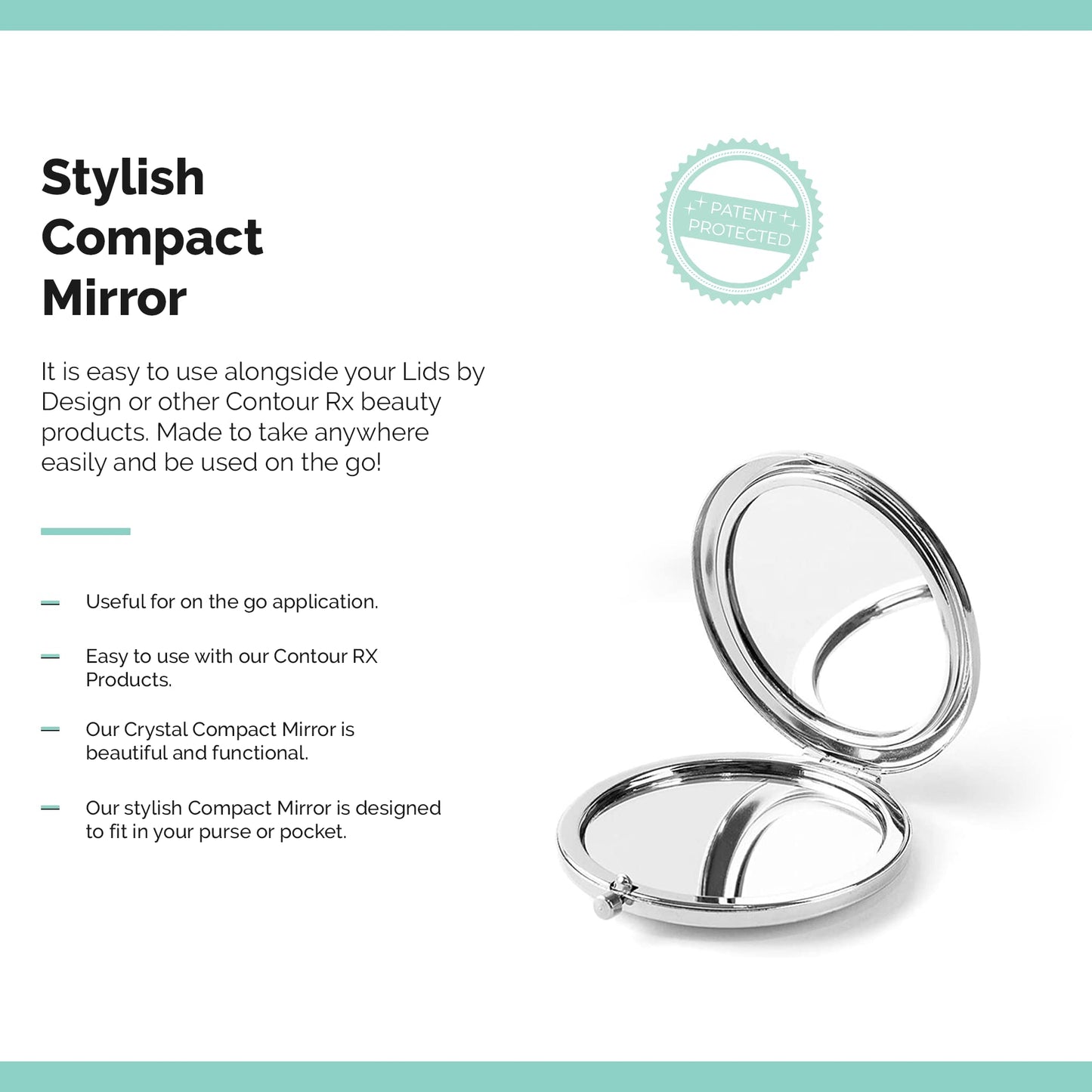 Contours Rx Crystal Compact Makeup Mirror - Dual-Sided 1x & 2X Magnification - Portable, Stylish Metal Frame for Folding Mirror, Beauty Touch-Ups