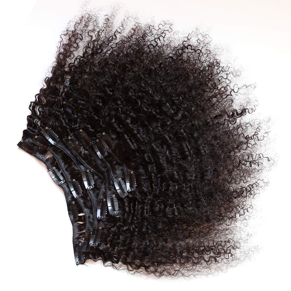 ZigZag Hair Afro Kinky Curly Clip In Human Hair Extensions Brazilian Virgin African American 4B 4C Natural Clip Ins For Black Women (10inch, 3B 3C)