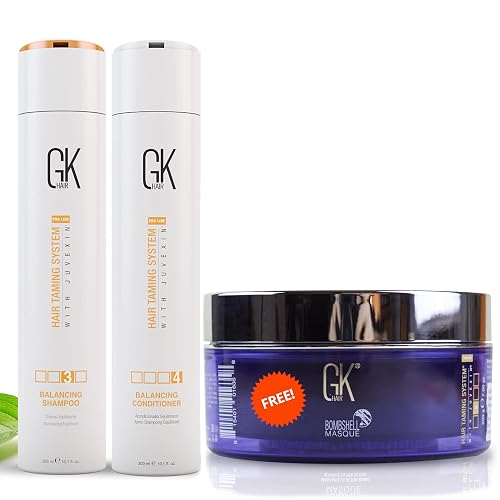 GK HAIR Global Keratin Balancing Shampoo & Conditioner Set (300ml) | Lavender Bombshell Masque (200g) | Hydrating Hair Care Set for Smoother