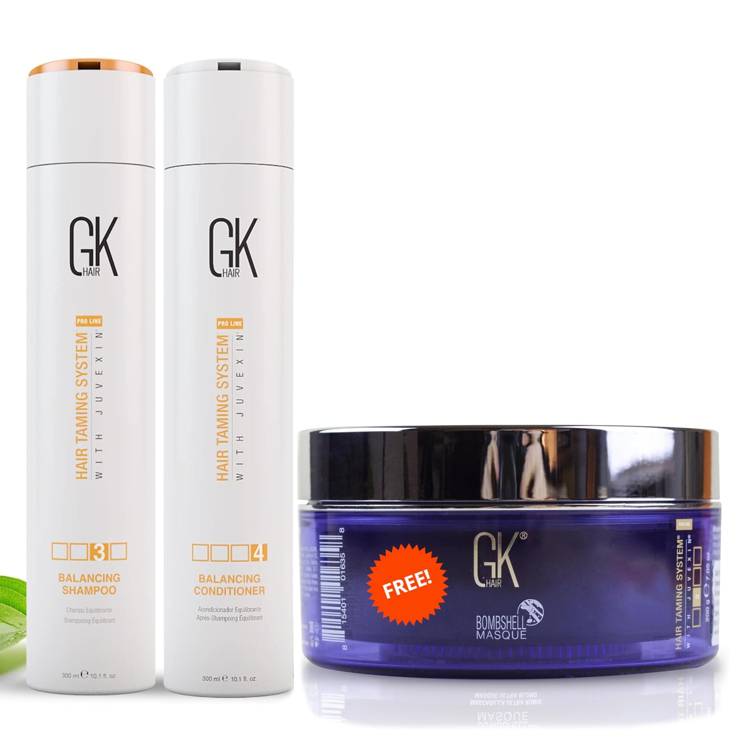 GK HAIR Global Keratin Balancing Shampoo & Conditioner Set (300ml) | Lavender Bombshell Masque (200g) | Hydrating Hair Care Set for Smoother