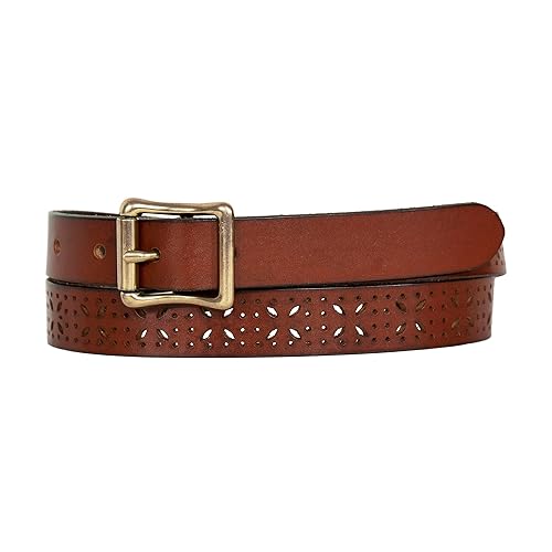 Eddie Bauer Women's Casual Leather Belts with Durable Metal Buckle, Perforated Pattern - Tan, Large