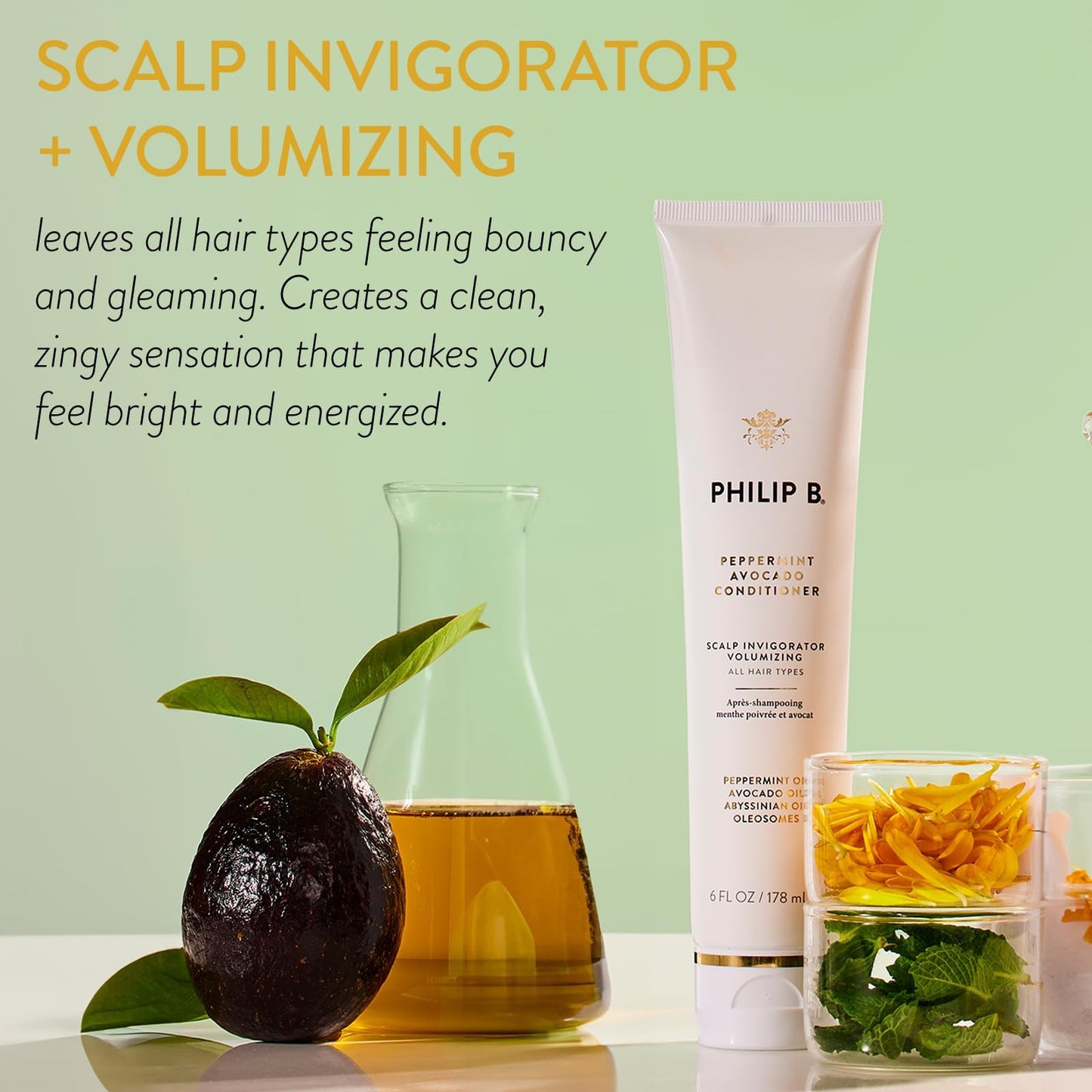 PHILIP B. Peppermint Avocado Conditioner 6oz + Peppermint Avocado Shampoo 2oz Set - Volumizing & Clarifying, Oil and Eucalyptus Invigorates the Scalp