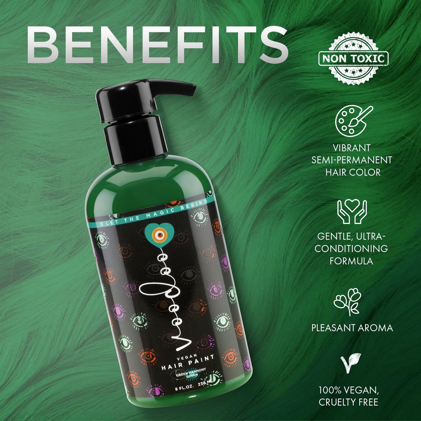 MOEHAIR Semi-Permanent Hair Color | Green Hair Dye 8 Oz | No Ammonia, Sulfate or Paraben | Vegan & Cruelty-Free | Gentle & Washable Formula | Voodoo