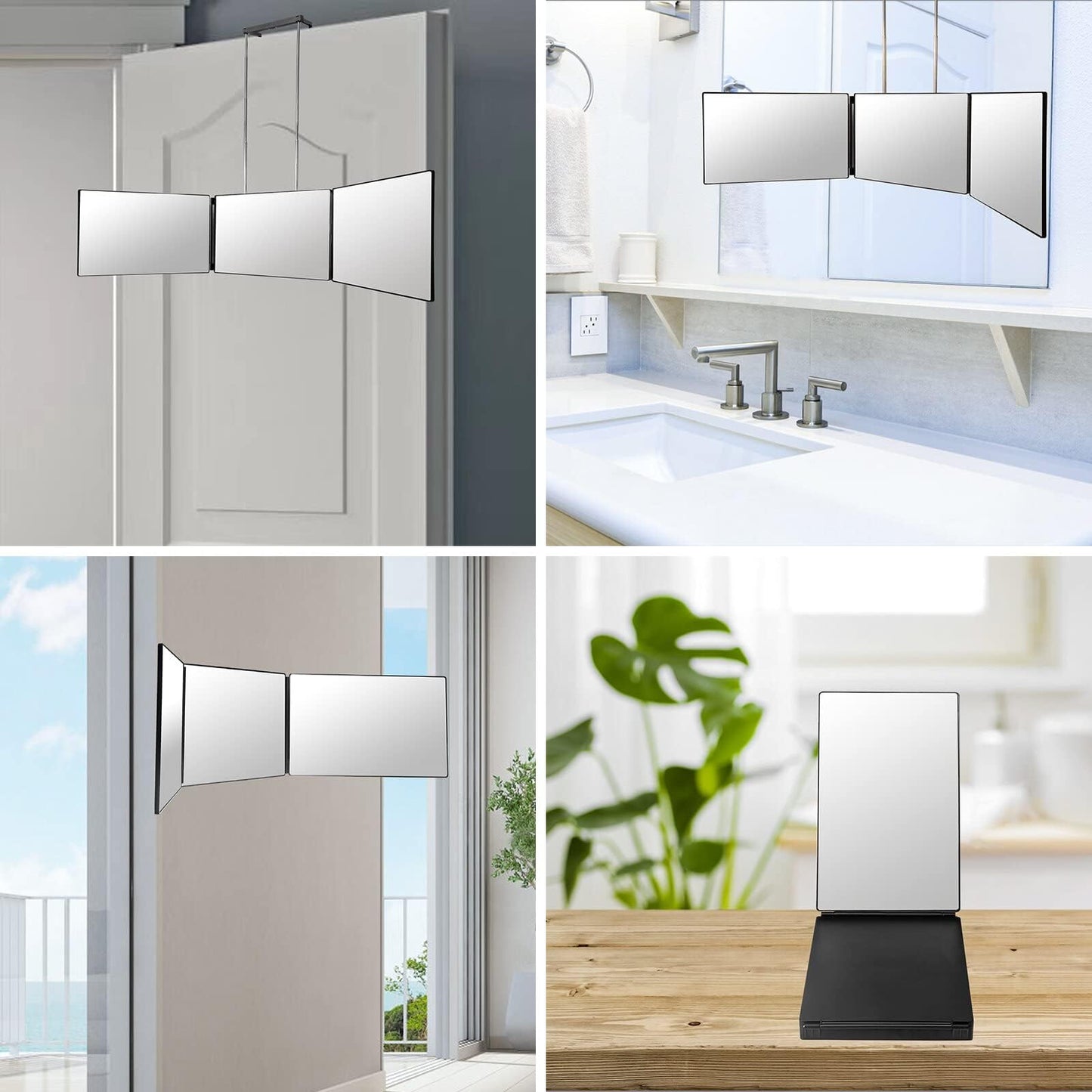 SELF FIND 3 Way Mirror for Hair Cutting, 360° Mirror for Haircuts for Men, Barber with Height Adjustable Telescoping Hooks for Makeup and Hair Styling