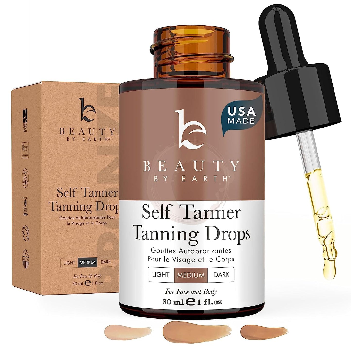 Self Tanning Drops - USA Made with Natural & Organic Ingredients, Medium Face Tanning Drops to Add to Lotion, Moisturizing Bronzing Tanner for Face Beauty and Personal Care Beauty by Earth Default Title