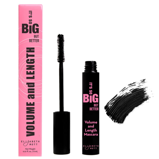 Elizabeth Mott Black Volumizing Mascara - Smudge-Proof, Lengthening Fiber Formula, Hourglass Wand - Clump-Free, Water-Resistant & Cruelty-Free - Safe
