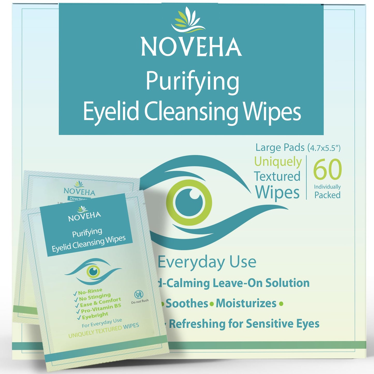 NOVEHA Eyelid & Lash Wipes | For Itchy, Dry Eyes, Styes & Blepharitis | lid and lash Cleansing Wipes, Hypoallergenic & Soothing For Sensitive Eyes Beauty and Personal Care NOVEHA
