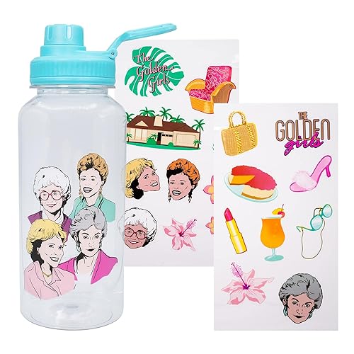 Silver Buffalo Golden Girls Group Twist Spout Plastic Water Bottle with Stickers You Stick Yourself, 32 Ounces