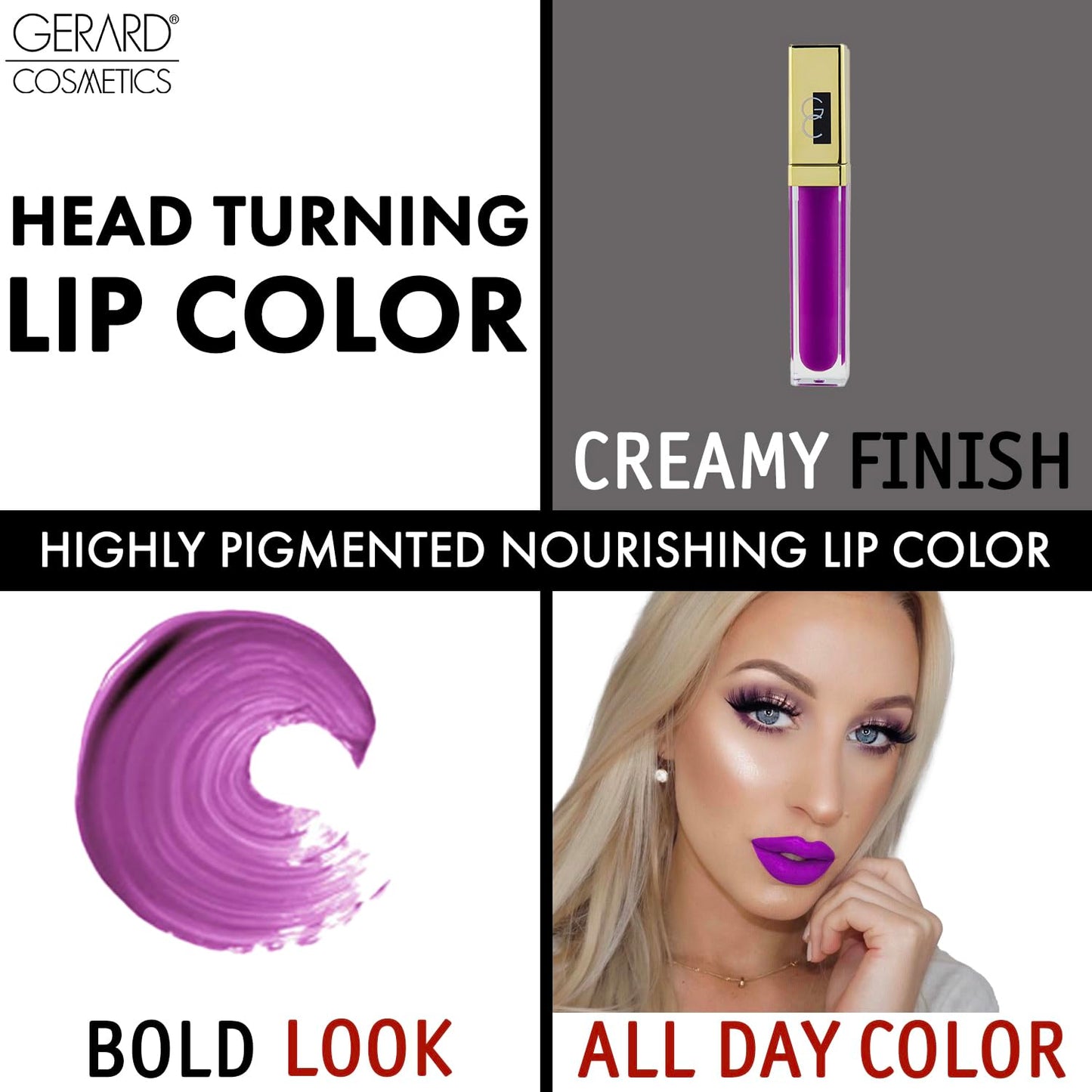 Gerard Cosmetics Color Your Smile Lip Gloss Wild Orchid, Super Pigmented Purple Lip Gloss with LED Light and Mirror, Shiny Finish, Hydrating Liquid
