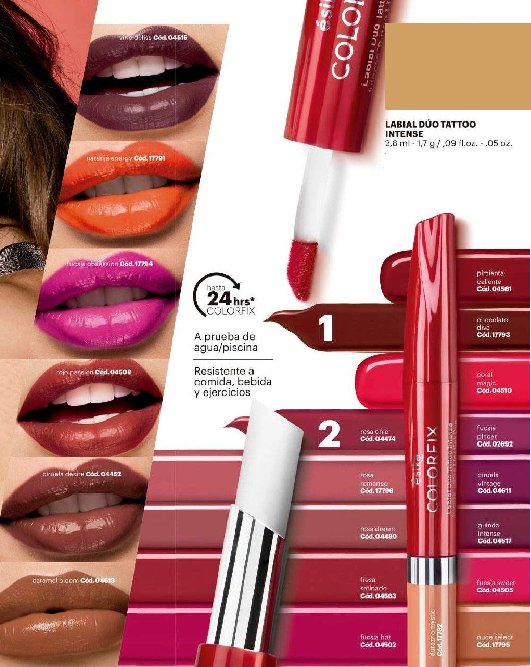 Esika Colorfix Duo Tattoo Intense Lipstick, 24 Hrs Long Lasting High Color Load, Color: Rosa Chic