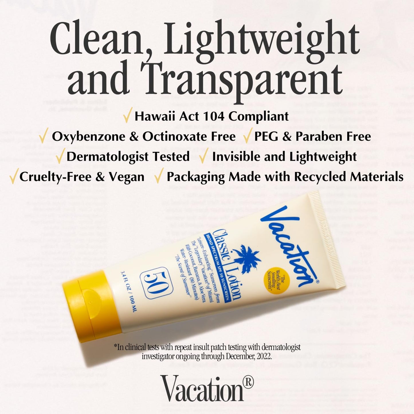 Vacation Classic SPF 50 Sunscreen Lotion and Air Freshener Bundle, 3.4 Fluid Ounces - Invisible, No White Cast, Water-Resistant, Dermatologist-Tested Beauty and Personal Care VACATION