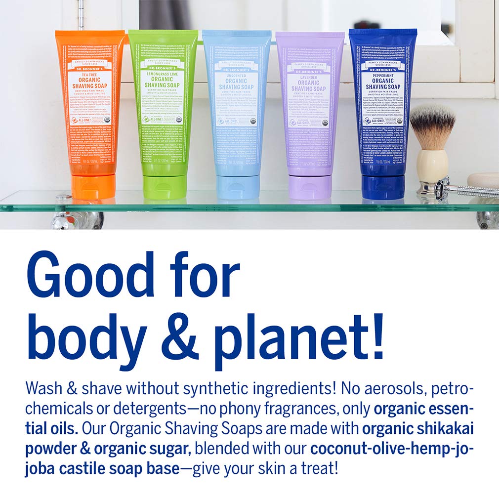 Dr. Bronner's - Organic Shaving Soap (Tea Tree, 7 Ounce) - Certified Organic, Sugar and Shikakai Powder, Soothes and Moisturizes for Close…