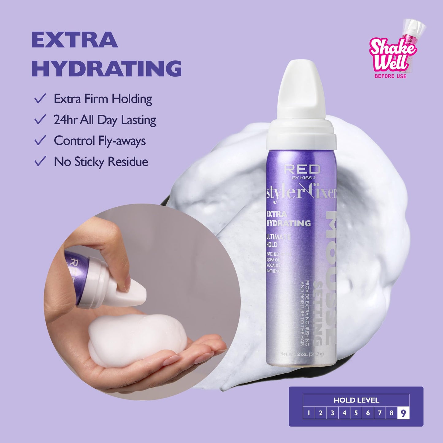 Red by Kiss Setting Mousse Braid Frizz Control, Curl Definition, Shine, Maximize Volume, Ultimate Hold, Long Lasting, Non Sticky Creamy Foam Style