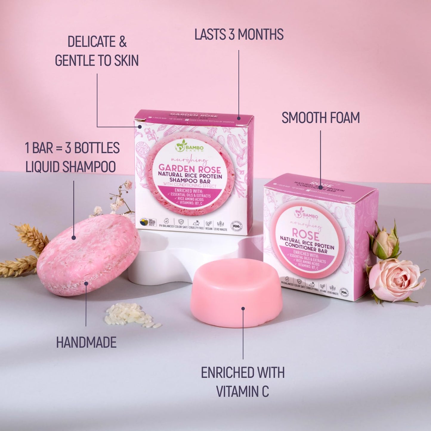 Solid Rice Protein Water Shampoo & Conditioner Hair Soap - Shampoo and Conditioner Bars For Hair With All Natural Plant Based Essential Oils And Zero