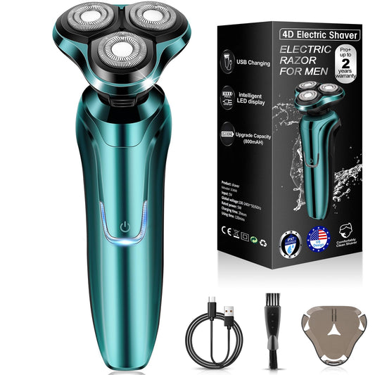 Electric Razor for Men, 4D Dual-Ring Floating Head Electric Shaver, IPX7 Waterproof Wet & Dry Shaver, USB-C Fast Charging 120Mins Long Runtime Beauty and Personal Care Handsomeface
