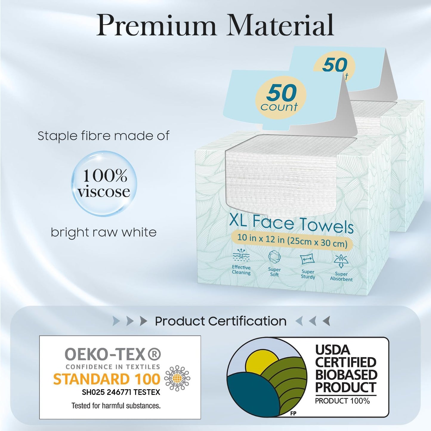 Fygrip 2 Pack of 50 count XL Disposable Face Towels 10” x 12”, 100% Viscose Fibre, Soft & Skin Friendly Face Towelettes Disposable, Facial Tissue Beauty and Personal Care FYGRIP