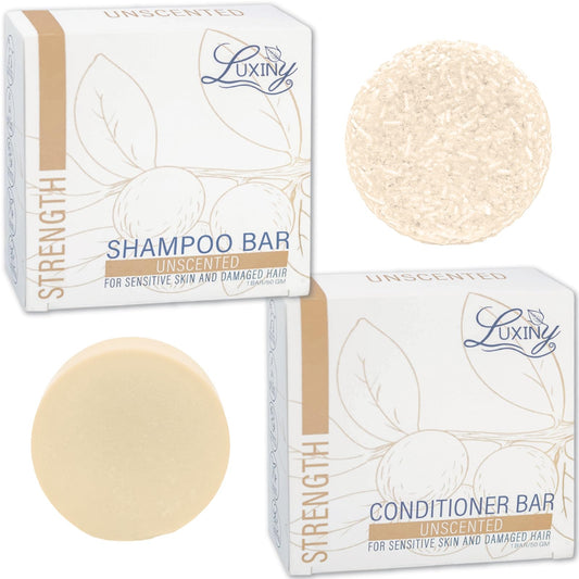 Bar Shampoo and Conditioner by Luxiny - Sulfate Free, Unscented Set With 1 Shampoo Bar (60g) & 1 Deep Conditioner Bar (50g), Made in USA (Fragrance