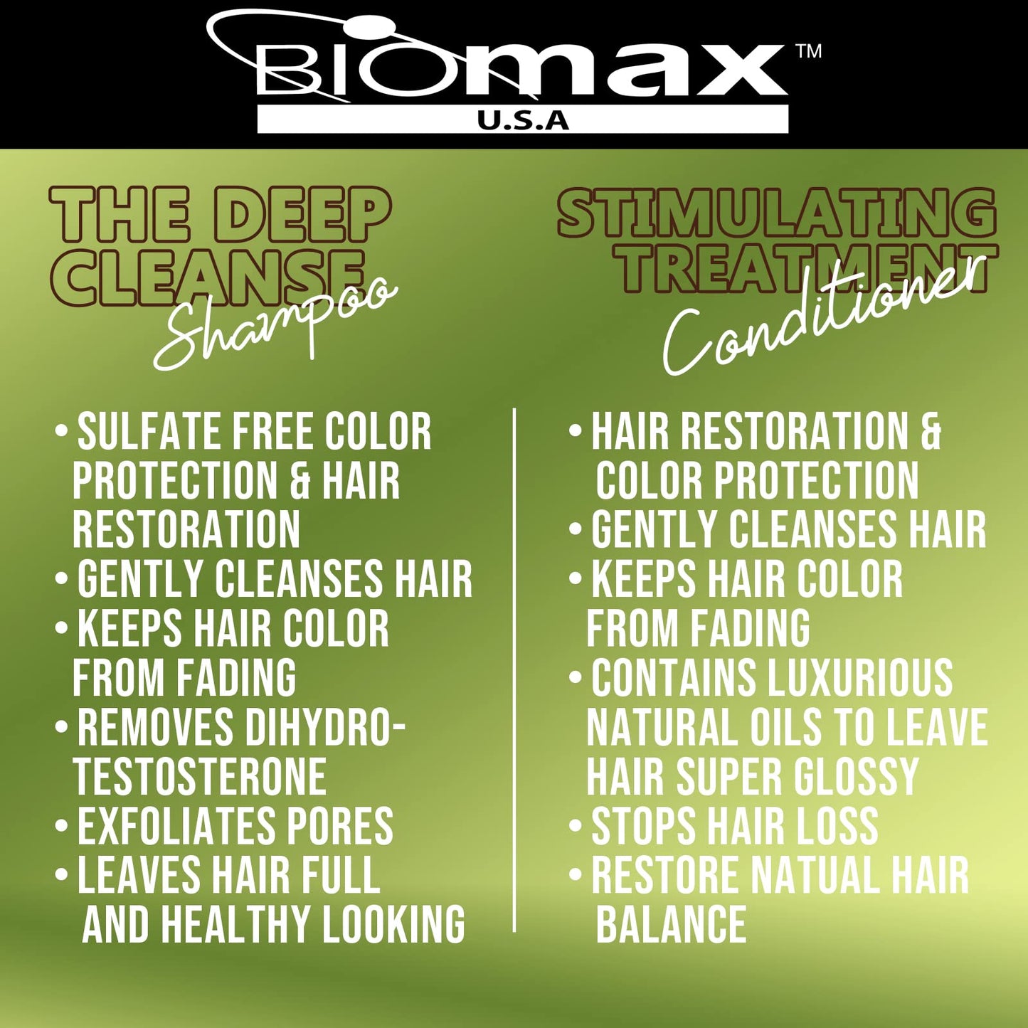 Biomax Deep Cleanse Hair Restoration Shampoo & Stimulating Treatment Color Protection Conditioner No.1 for Thin-Looking Hair, Remove Build-up