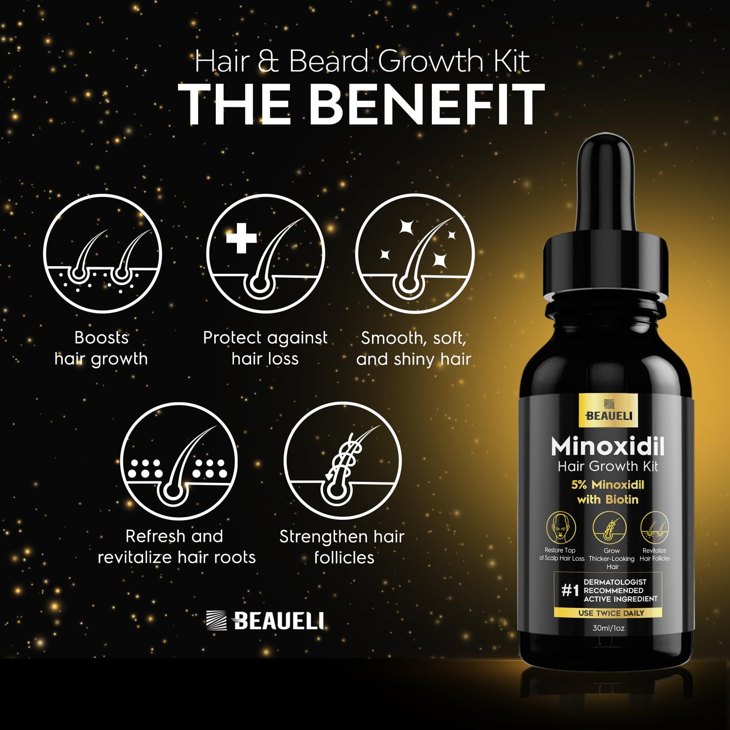 Beaueli Minoxidil Beard Growth Kit For Men and Women, Hair Loss and Hair Regrowth Treatments, Minoxidil 5%, Black Beauty and Personal Care beaueli
