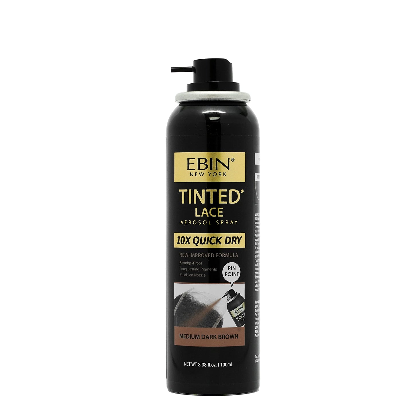 EBIN NEW YORK Tinted Lace Spray - 3.38oz/ 100ml, Medium Dark Brown | Fast Drying, Water Resistant, No Residue, Even Application, Skin-Matching Tone