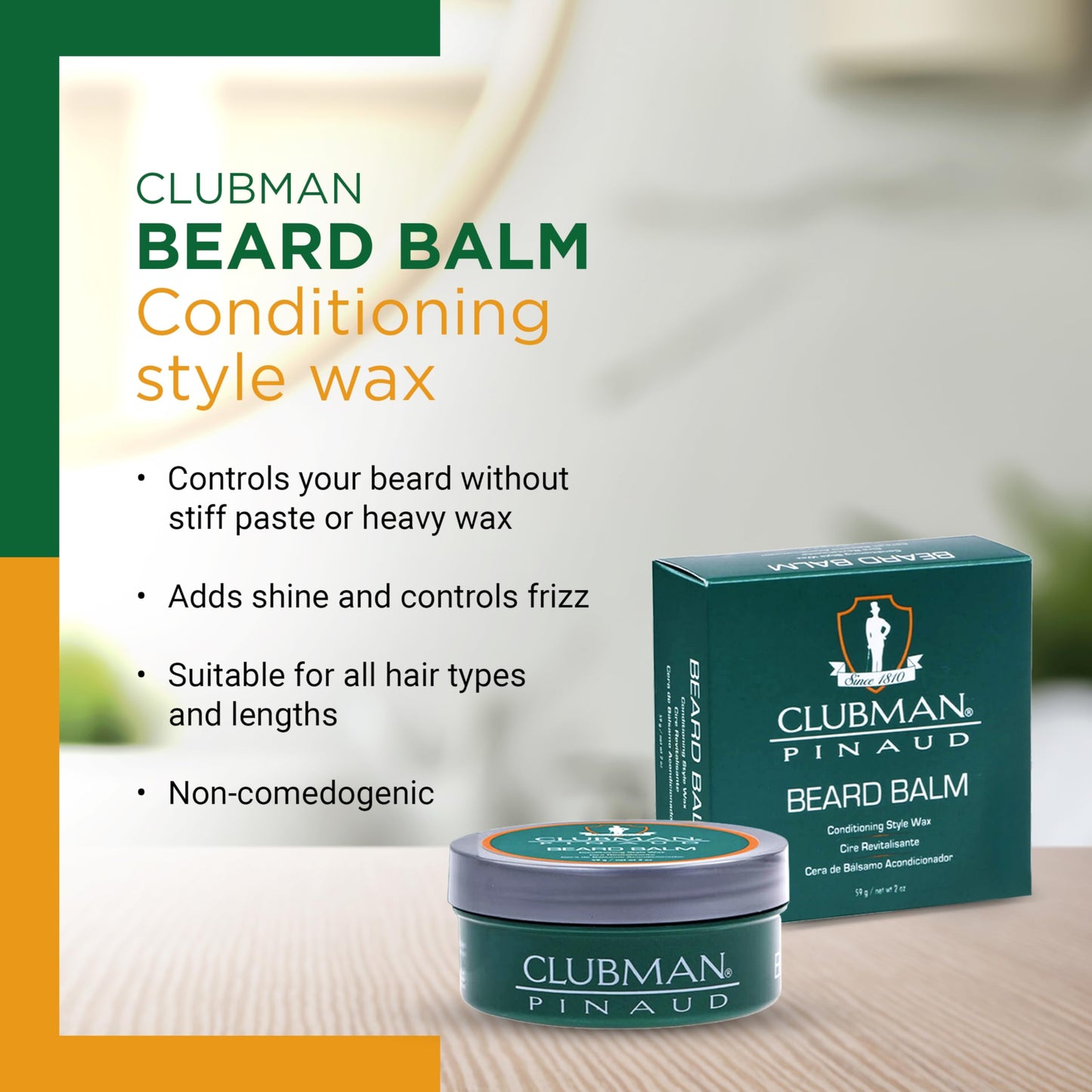 Clubman Pinaud Beard Balm - Nourishing & Conditioning Beard Balm for Men, Strong Hold, 2 oz
