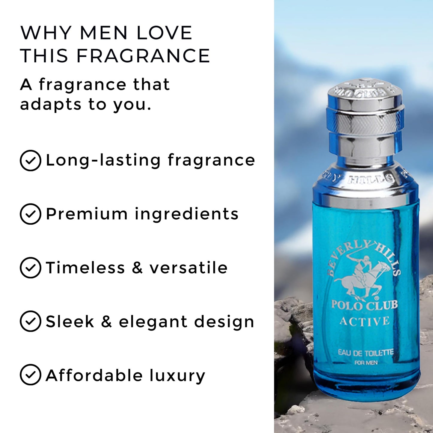 Beverly Hills Polo Club ACTIVE - Cologne for Men with Notes of Citrus - Fresh & Sporty Fragrance Scent - Eau De Toilette Spray 3.40fl.oz / 100ml