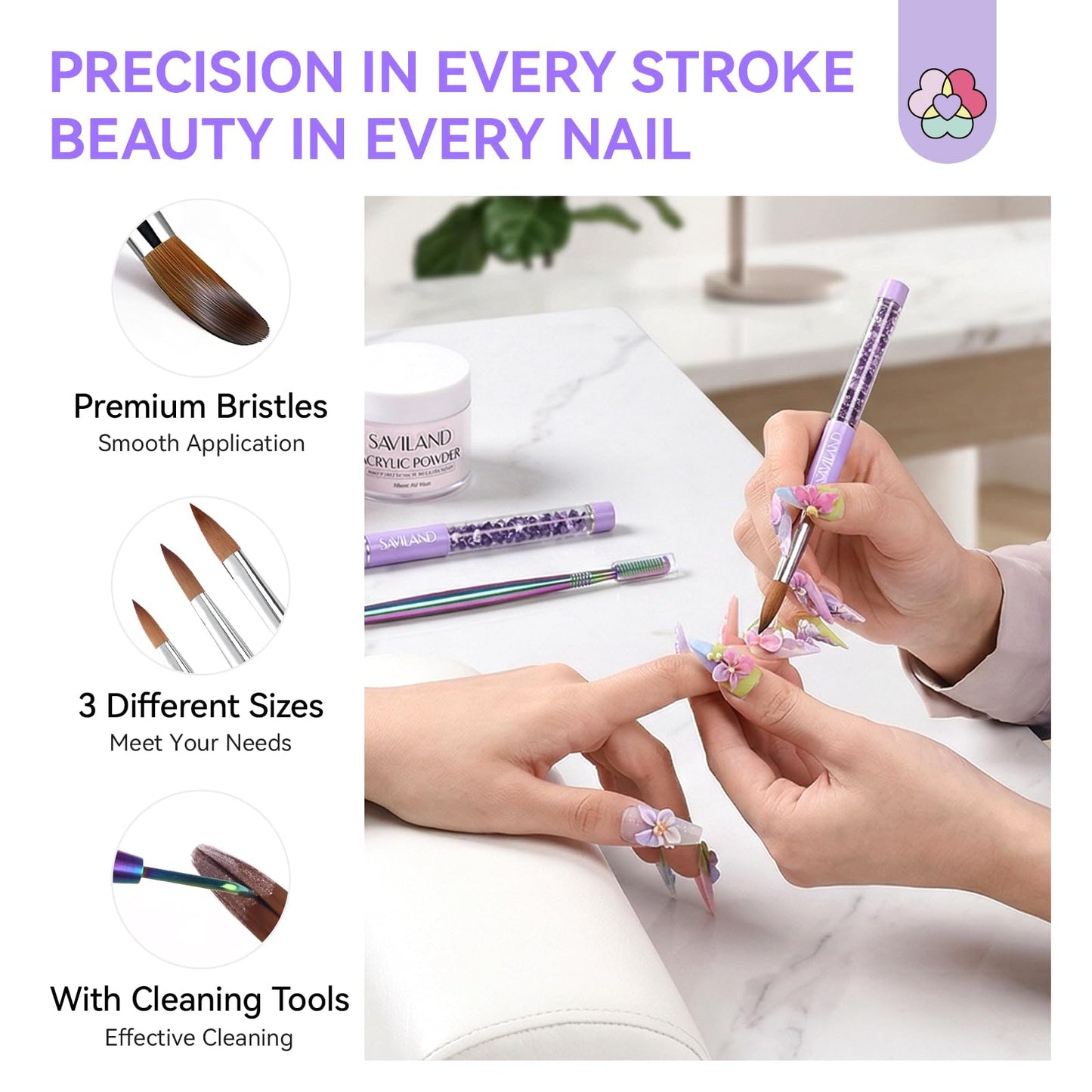 SAVILAND Kolinsky Acrylic Nail Brush Set: Size 6,10,14 Professional Nail Brushes Cleaner Manicure Tool for Acrylics Application Acrylic Powder Nails Beauty and Personal Care SAVILAND