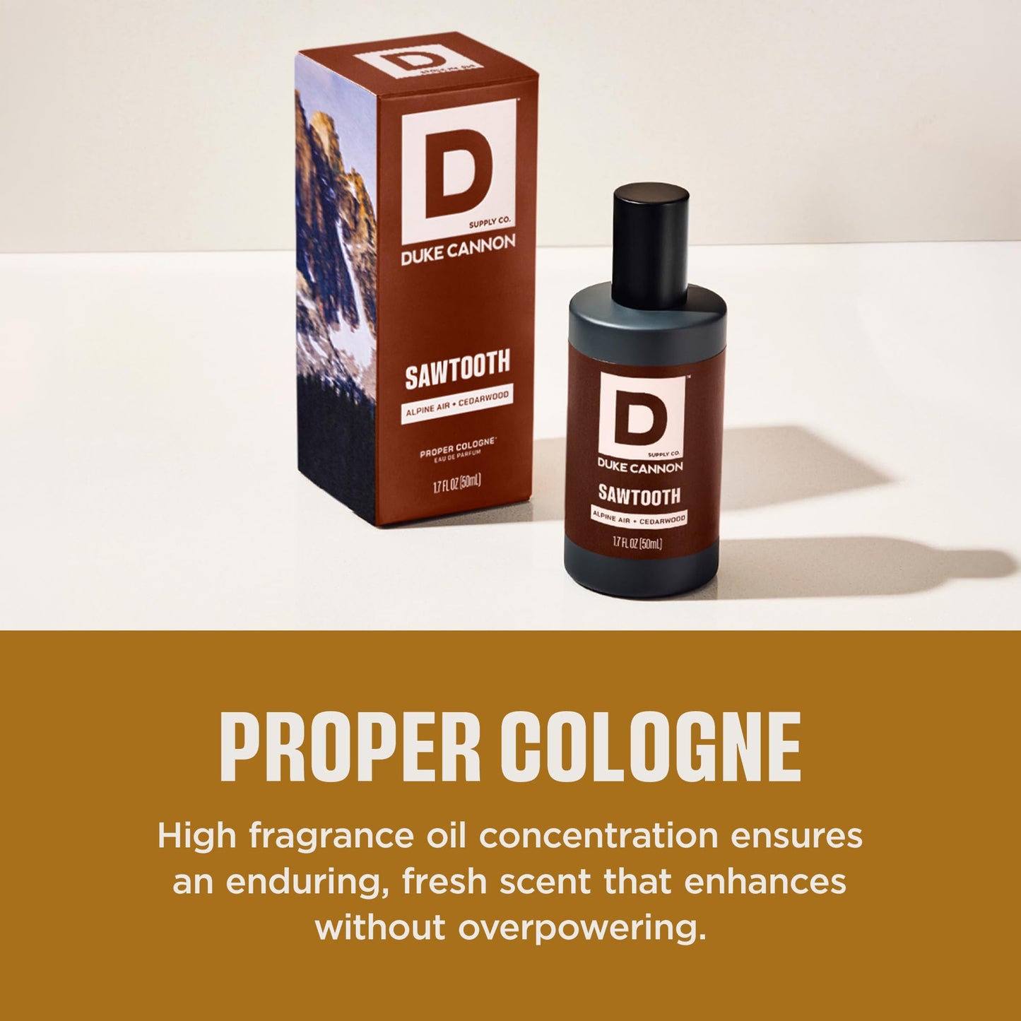 Duke Cannon Proper Cologne Sawtooth | Men's Eau de Parfum | Alpine Air and Cedarwood | Fresh, Woodsy, Long-Lasting Scent | 1.7 fl oz