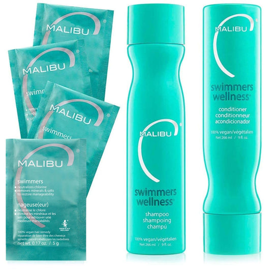 Malibu C Swimmers Wellness Shampoo and Conditioner + Hair Mask Summer Essentials Kit - Adults & Kids Clarifying, Moisturizing, Shine Restoring Hair