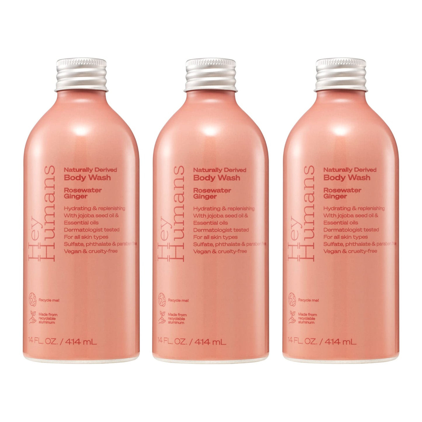 Hey Humans Rosewater Ginger Moisturizing Body Wash with Natural Ingredients & Jojoba Oil | Clean, Vegan, Sulfate Free Bath & Body Wash for Women |