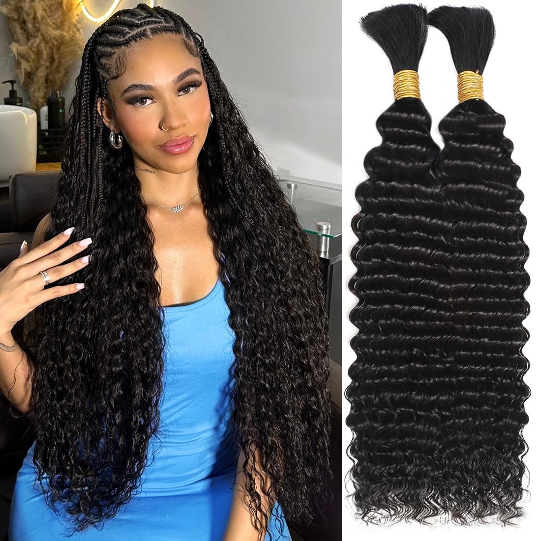 Human Braiding Hair for Boho Braids 18 Inch 110g Deep Wave Bulk Boho Human Hair for Braiding No Weft 12A Curly Human Hair Extensions for Boho Braids 2 Beauty and Personal Care OKVOKV Default Title