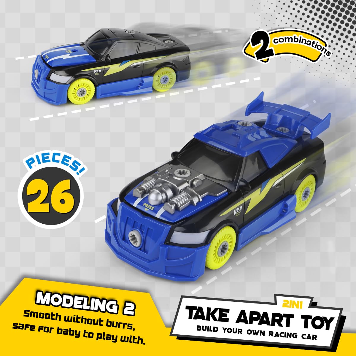 GILOBABY 26-Piece Take Apart Racing Car – STEM Building Toy with Electric Drill, Lights & Sounds, Educational Gift for Boys Ages 3–5