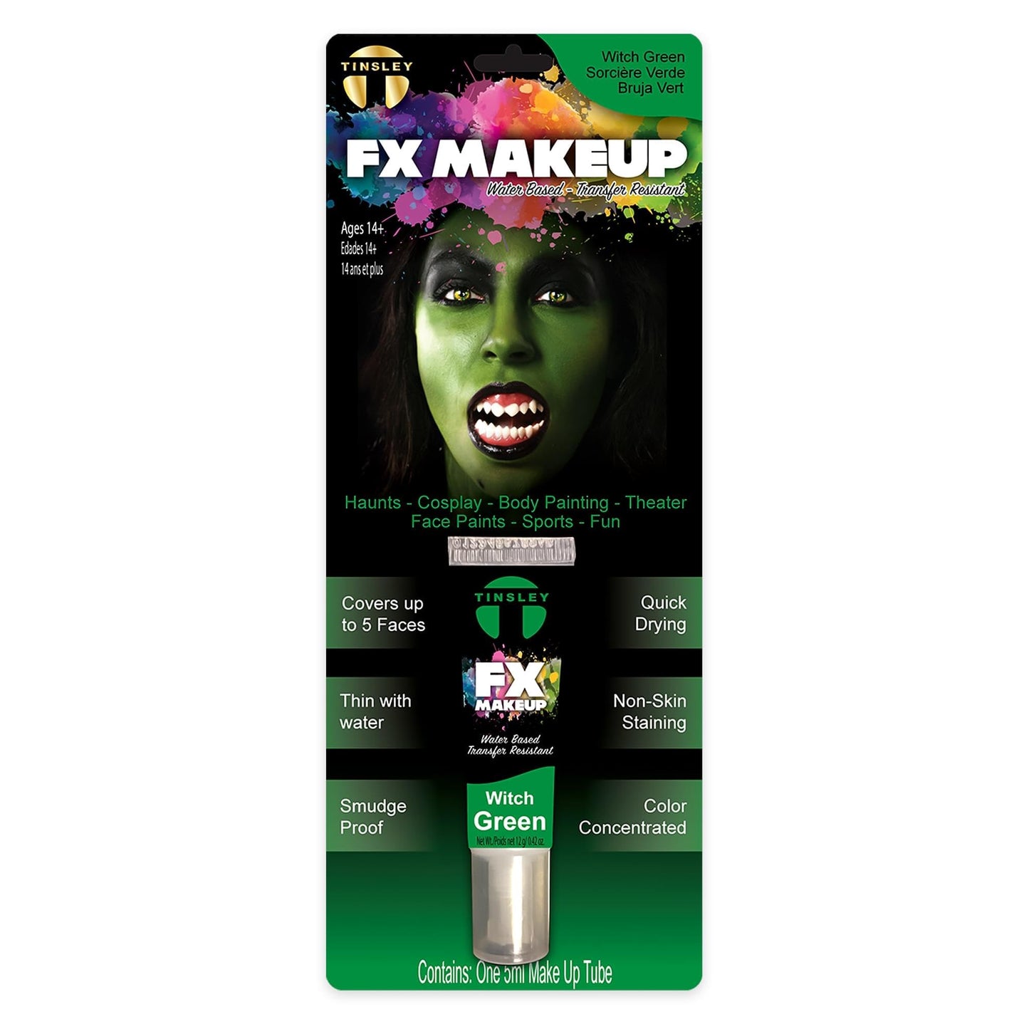 Tinsley Transfers FX Makeup - Face and Body Paint - Water-Based Cream - 7g / 0.24 oz Tube (Green)