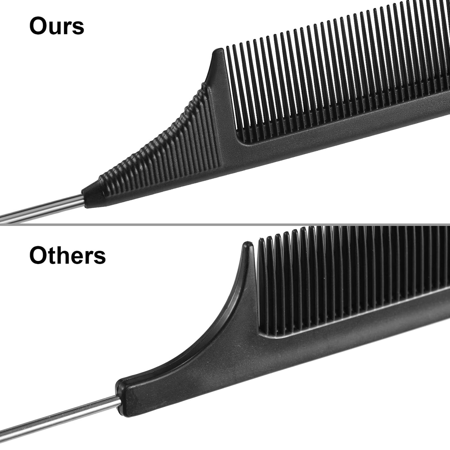 Leinuosen 3 Packs Rat Tail Comb Steel Pin Rat Tail Carbon Fiber Heat Resistant Teasing Combs with Stainless Steel Pintail (Black) Beauty and Personal Care Leinuosen