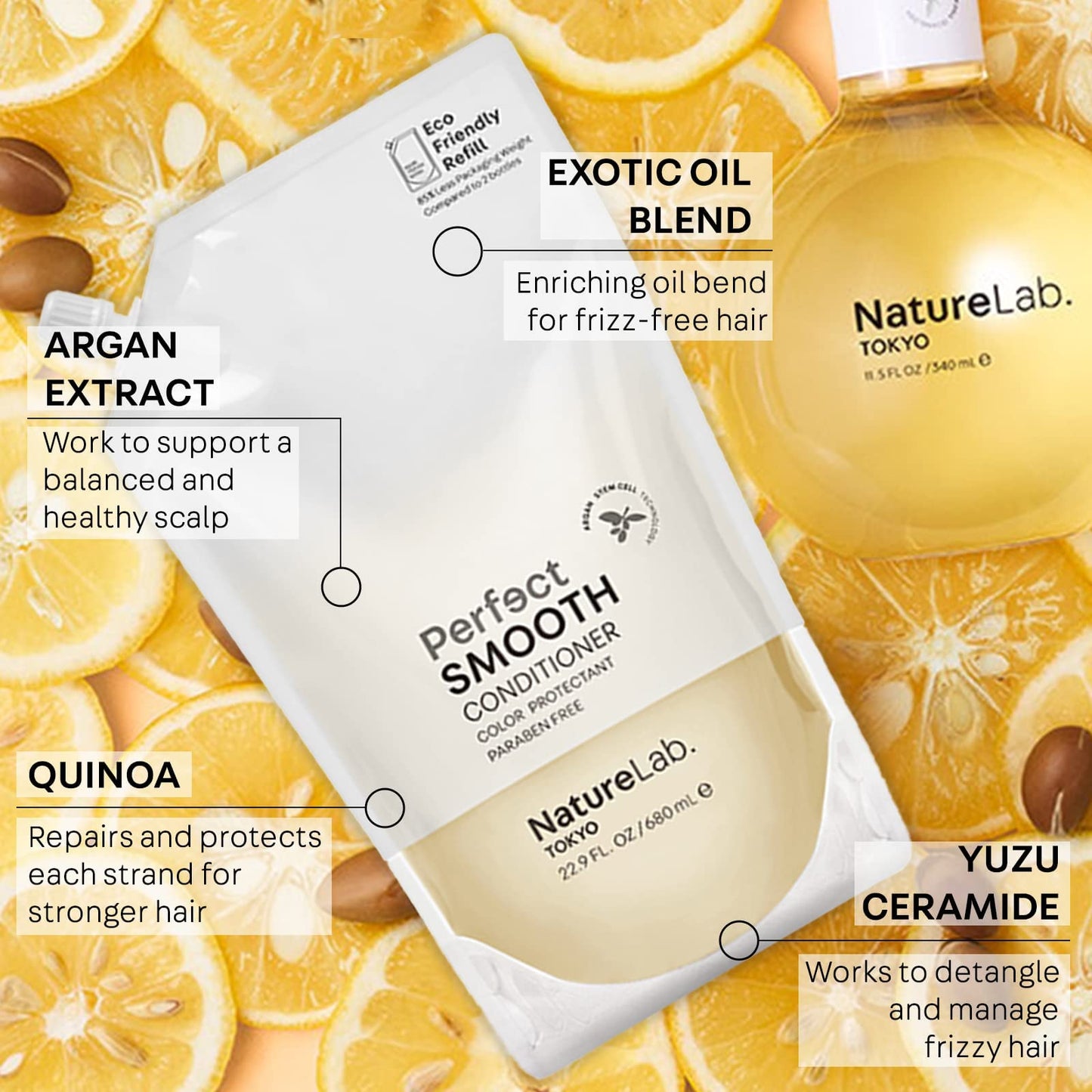 NatureLab.TOKYO Perfect Smooth Shampoo & Conditioner Duo - Japanese Shampoo & Conditioner for Dry, Frizzy Hair - Calms Scalp & Tames Strands
