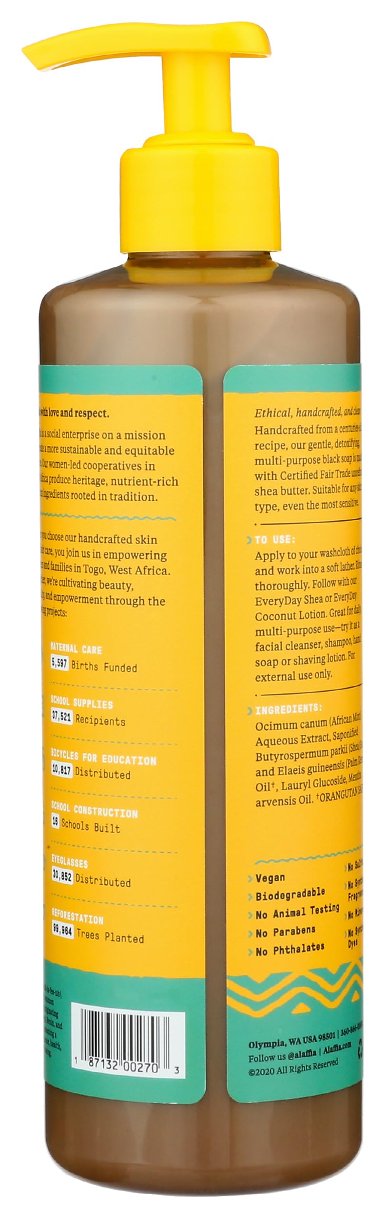 Alaffia - Authentic African Black Soap, All-in-One Body Wash, Shampoo, and Shaving Soap For All Skin and Hair Types, Fair Trade, No Parabens, Non-GMO