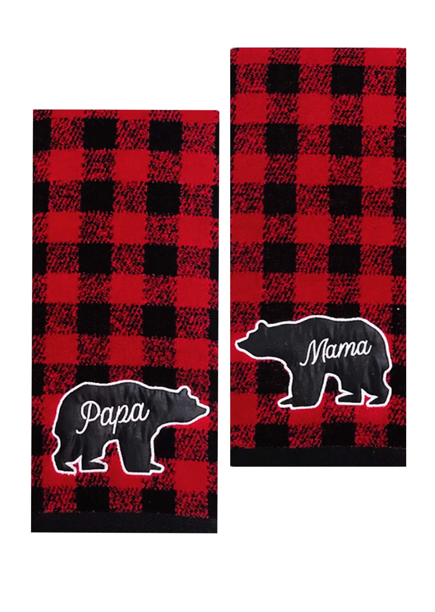 St Nick Holiday Buffalo Plaid Hand Towels Farmhouse Bear Mama Papa Rustic