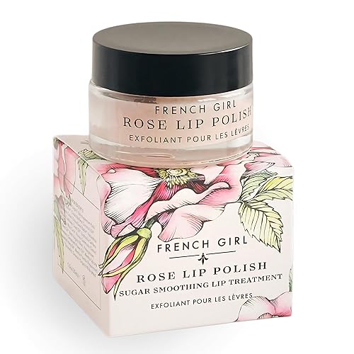 French Girl Rose Lip Scrub - Organic Sugar Scrub For Lips, Hydrating Lip Exfoliator & Moisturizer with Shea Butter & Essential Oils, Treatment for Dry
