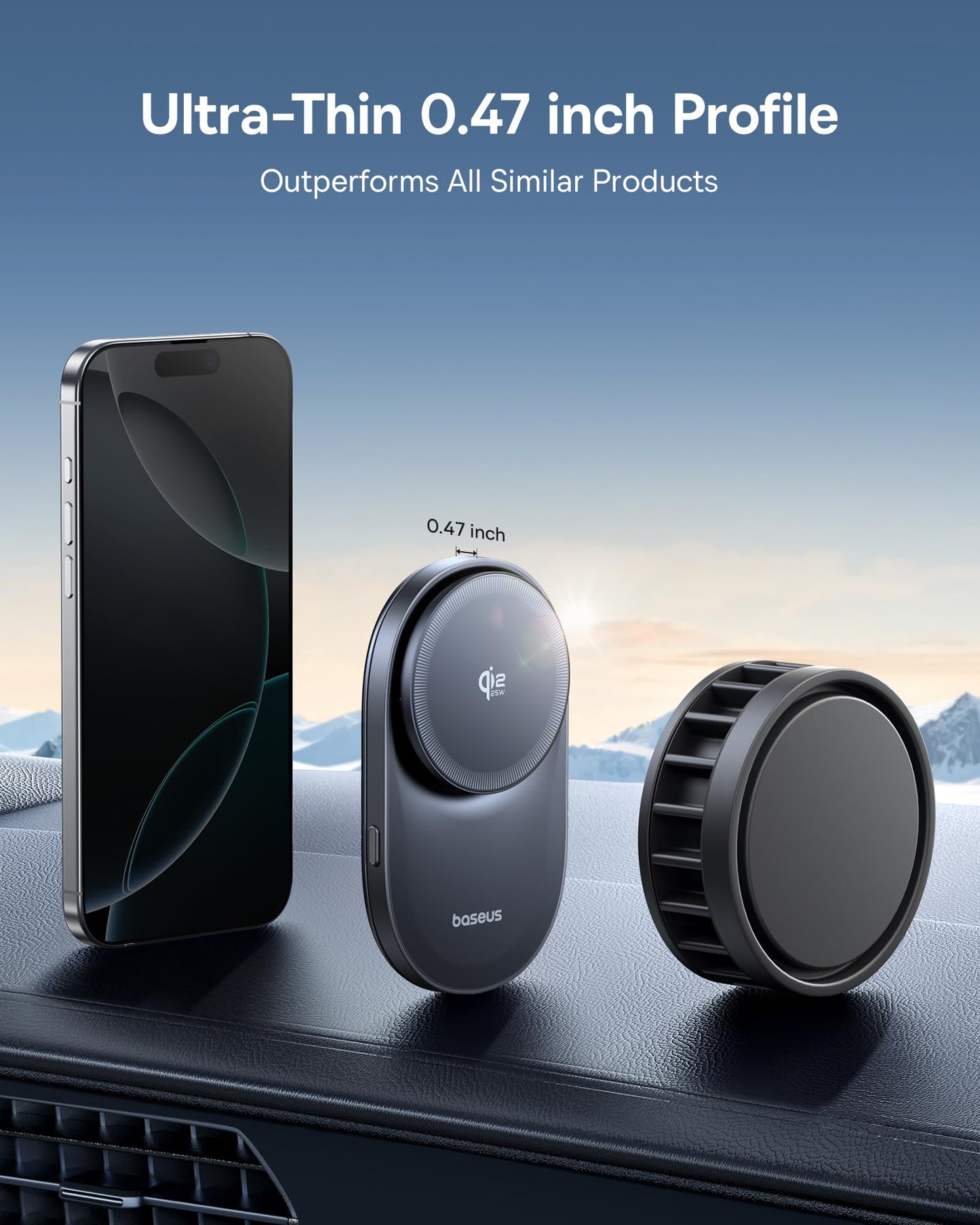 Baseus Qi2.2 Certified 25W for MagSafe Car Mount Charger, Ultra-Thin Fast Charging Wireless Charger Car Phone Holder, 360° Rotatable Magnetic Phone…