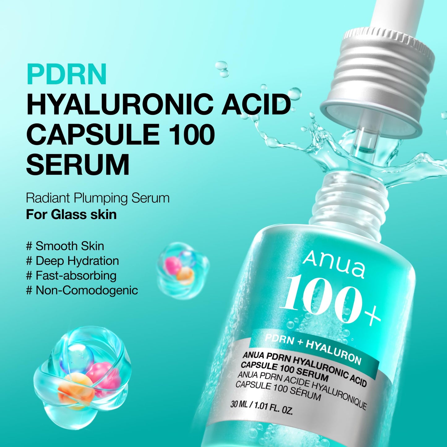 Anua PDRN Hyaluronic Acid Capsule 100 Serum, Radiant Face Serum, Salmon DNA, Hyaluronic Acid, Hydration, Moisture Plumping Effect, Lightweight, Glass Beauty and Personal Care ANUA