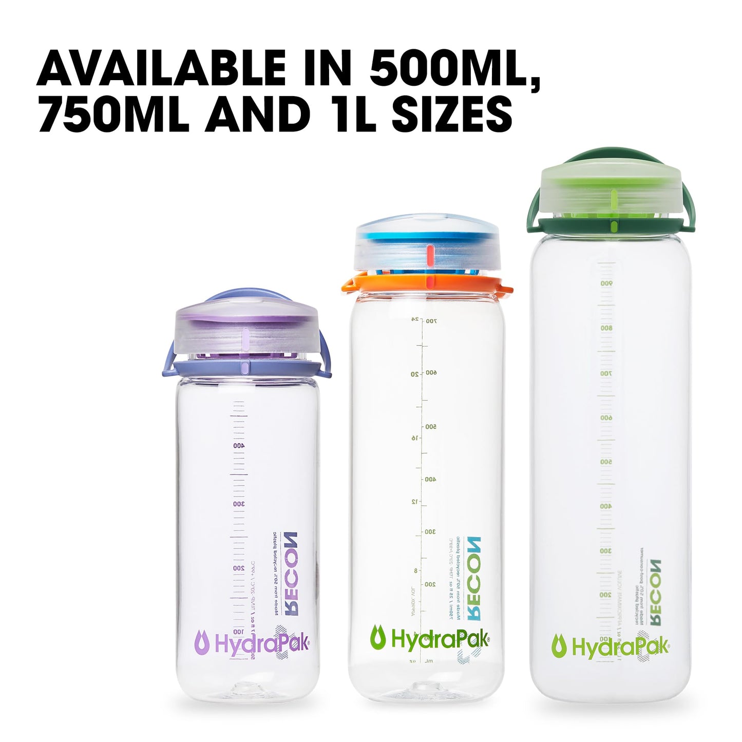 HydraPak Recon Twist & Sip - Wide Mouth Recycled Plastic Water Bottle (24oz or 32oz) - Eco Friendly, BPA Free, Easy Carry, 24oz/750ml, Clear/Iris…