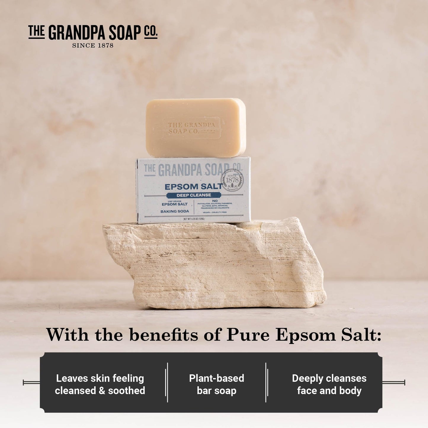 The Grandpa Soap Company Epsom Salt Bar Soap - Deep Cleansing Soap, Made with Epsom Salt and Baking Soda, Removes Dirt Grease and Grime, Vegan