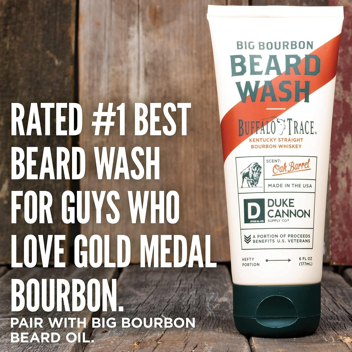 Duke Cannon Big Bourbon Beard Wash, 6oz - Hydrating Beard Cleanser with Hops Extract, Soybean Oil & Barley Protein - Woodsy Oak Barrel Scent, SLS