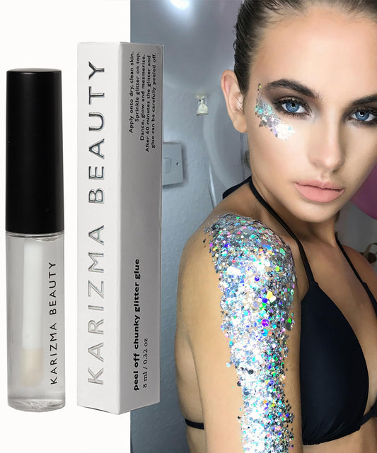 Cosmetic Glue, The Original Peel Off Formula. for Rhinestones Glitter by KARIZMA Beauty. Face Gems Glue Adhesive Body Cosmetic Makeup Primer Lash