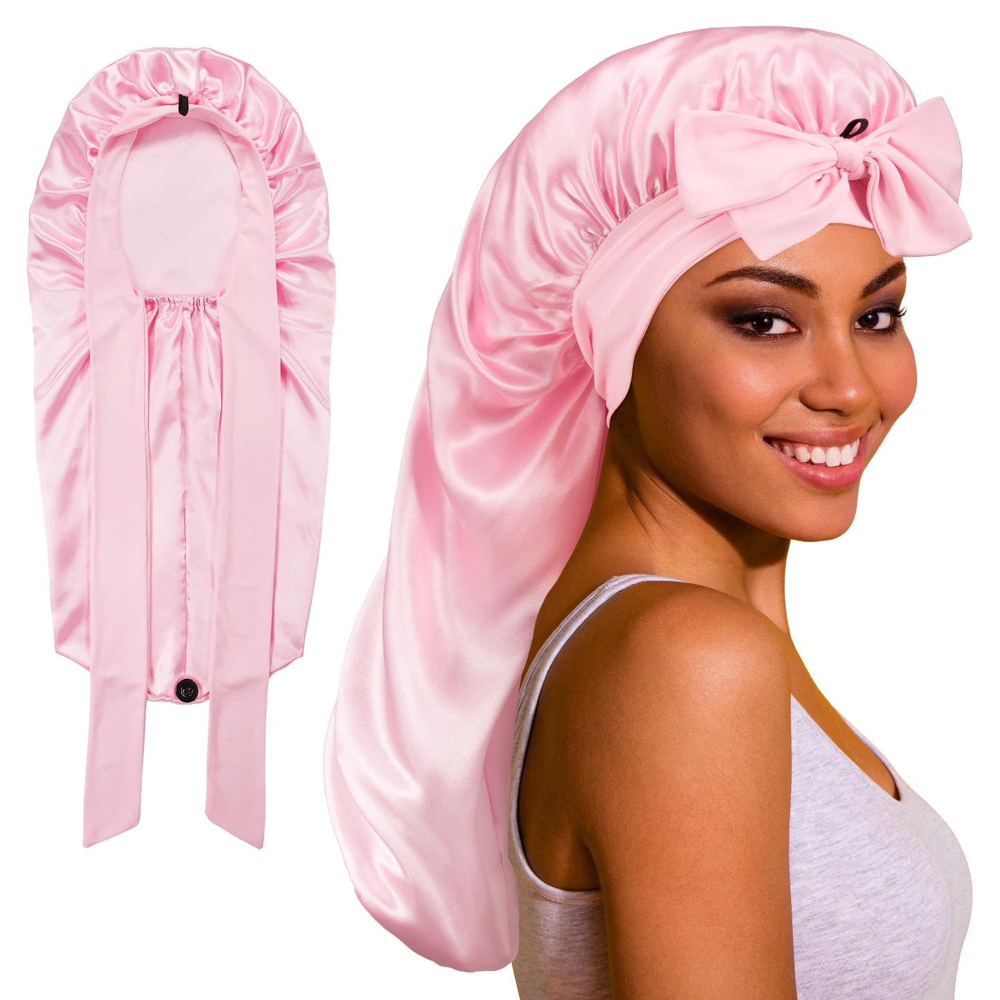 ROYBENS Long Bonnet Satin Hair Silk Bonnet for Sleeping Women, Silky Bonnets for Women with Tie Band, Sleep Cap for Braids Curly Hair Beauty and Personal Care ROYBENS