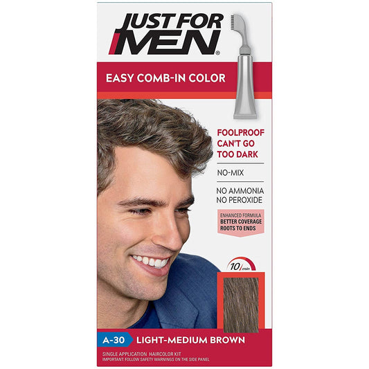 Just for Men Light Medium Brown Easy No Mix Men's Hair Color Shade A-30 with Comb-In Applicator Beauty & Personal Care Just for Men