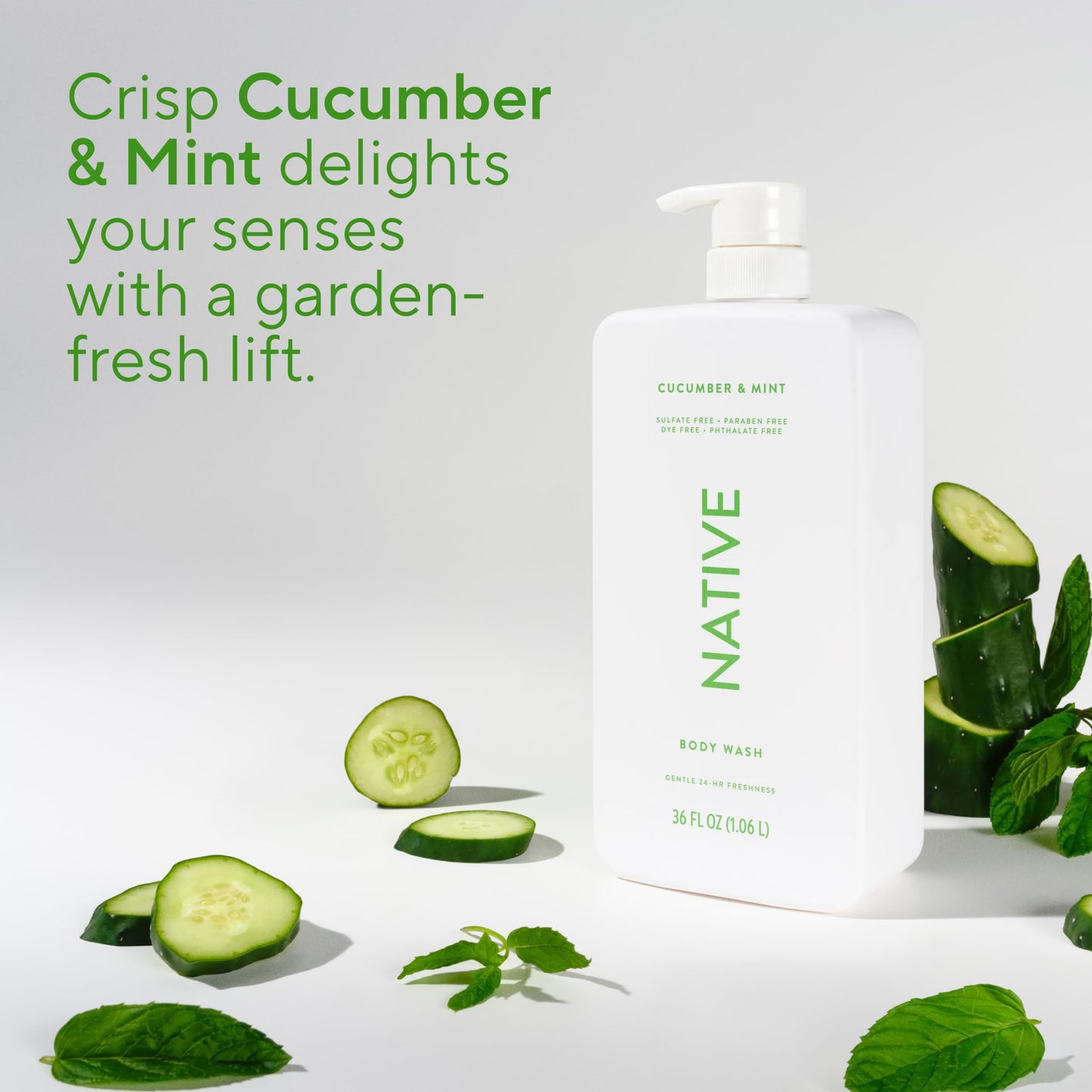 Native Body Wash for Women & Men, Cucumber & Mint, 36 oz Pump Bottle, Sulfate-Free & Gentle