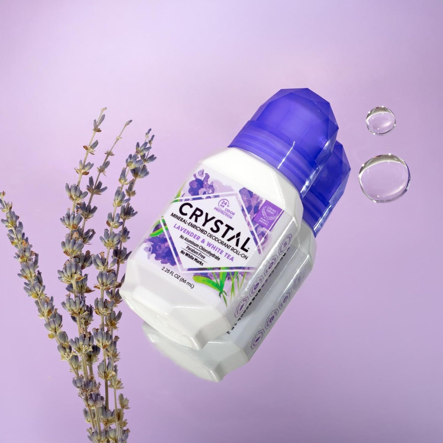 CRYSTAL Deodorant Aluminum Free Mineral Deodorant Roll-On for Women & Men, Lavender & White Tea - Paraben Free - Certified Cruelty Free & Vegan Beauty and Personal Care Crystal Essence