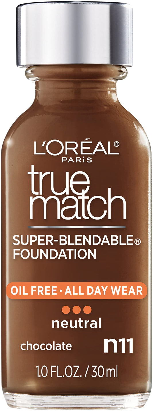 L’Oréal Paris Makeup True Match Super-Blendable Liquid Foundation, Chocolate N11, 1 Fl Oz,1 Count